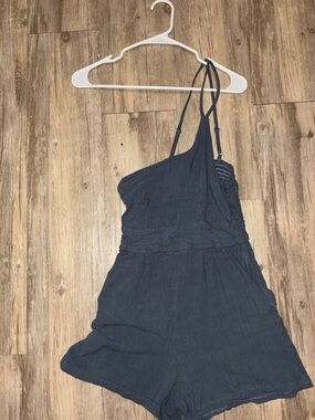 Smocked One-Shoulder Charcoal Romper